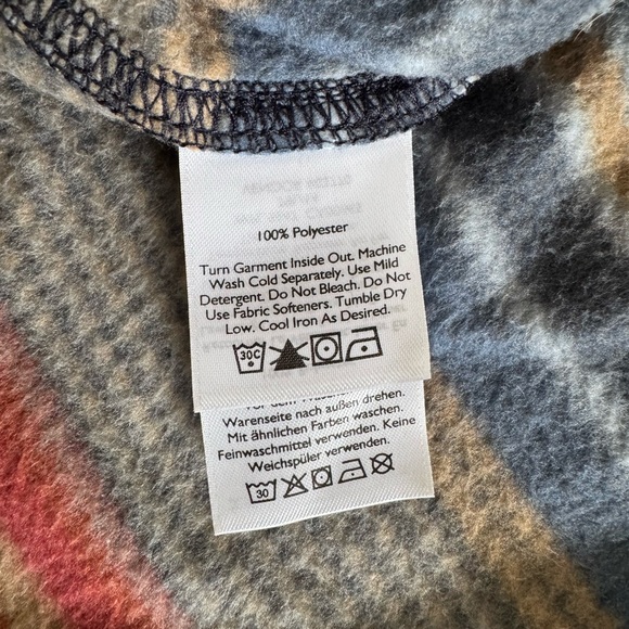 Eddie Bauer Fleece Button Down Shirt Jacket Outdoor Cozy Striped Blue Red Tan XL - Picture 7 of 8